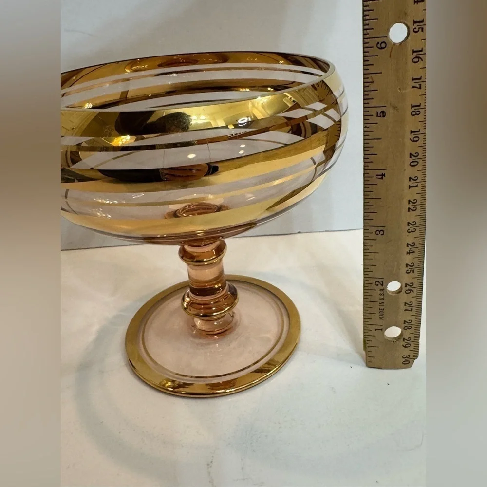 Vintage Roumania Glass with Gold Trim Blown Glass Compote or Vase Circa 1970's